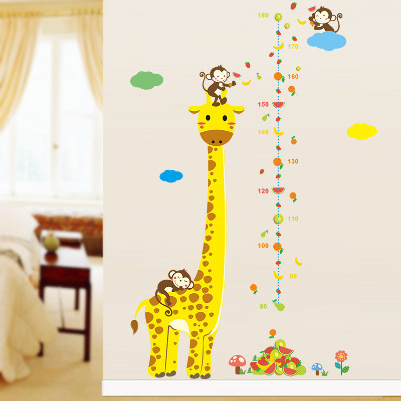 Cartoon Height Wall Stickers for Kids Rooms Giraffe Monkey Height Chart Ruler  Decals Nursery Home Decor