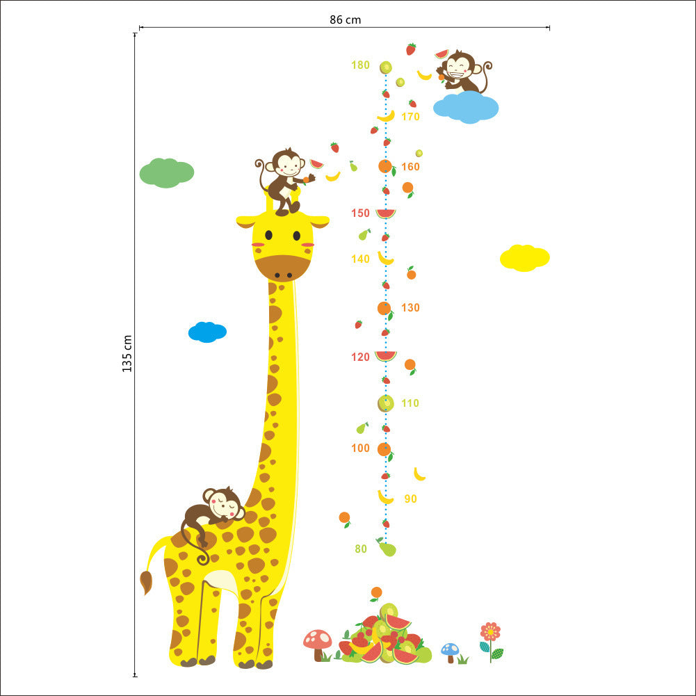 Cartoon Height Wall Stickers for Kids Rooms Giraffe Monkey Height Chart Ruler  Decals Nursery Home Decor