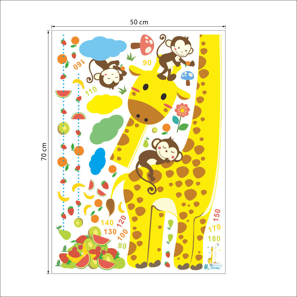 Cartoon Height Wall Stickers for Kids Rooms Giraffe Monkey Height Chart Ruler  Decals Nursery Home Decor