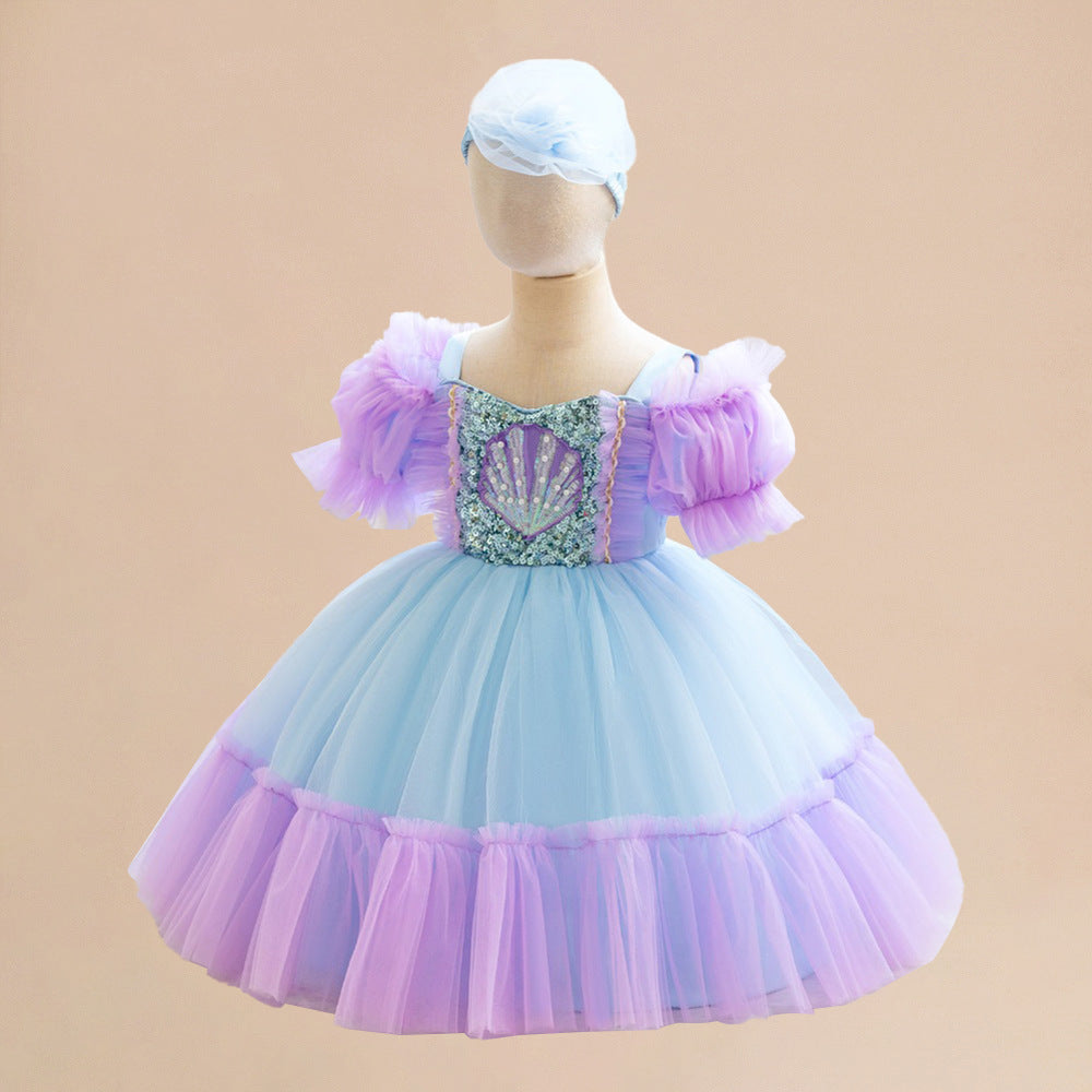 Girl's Puff Sleeve Pettiskirt Small Host Performance Dress