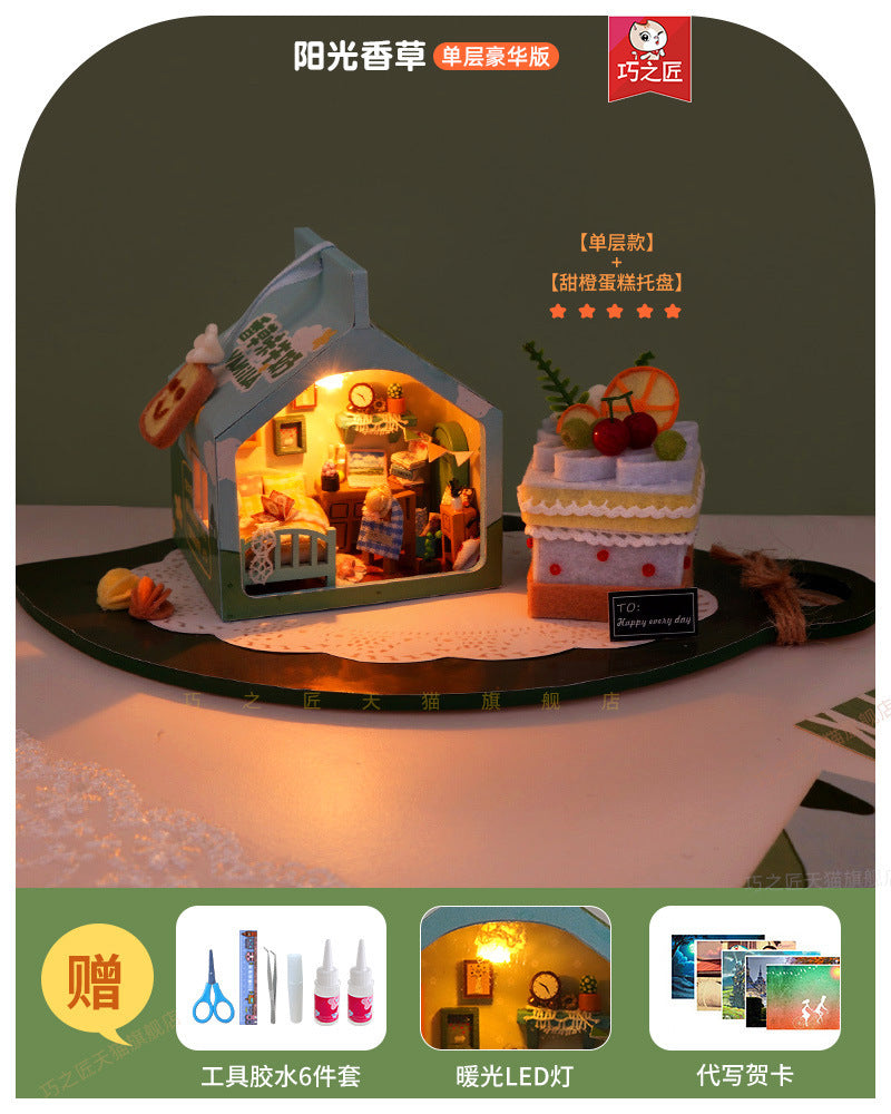 Diy Handmade Cottage Milk Carton Small Night Lamp Miniature Scene House Building Model Toys