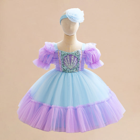 Girl's Puff Sleeve Pettiskirt Small Host Performance Dress