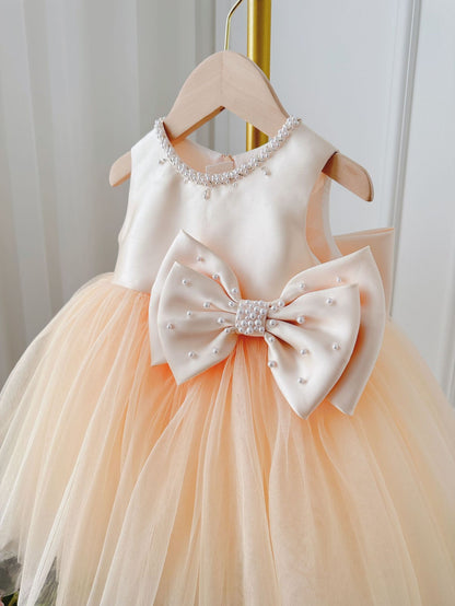 Children's Dress Girls' Summer Long-sleeve Coat Pettiskirt Champagne Big Bow High-waisted Gauzy