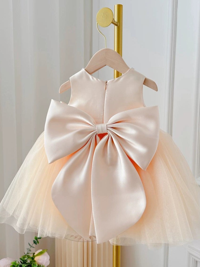 Children's Dress Girls' Summer Long-sleeve Coat Pettiskirt Champagne Big Bow High-waisted Gauzy