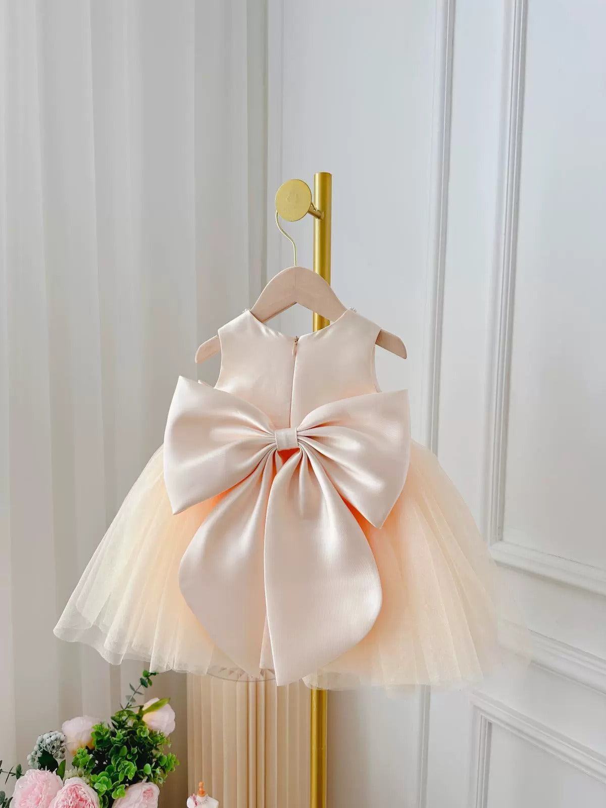 Children's Dress Girls' Summer Long-sleeve Coat Pettiskirt Champagne Big Bow High-waisted Gauzy