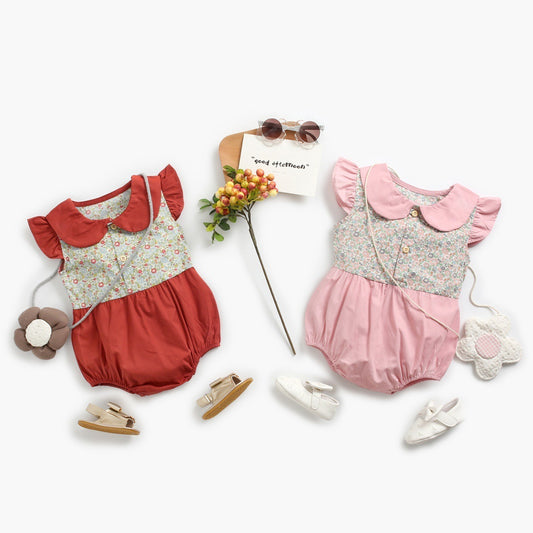 Baby Short Sleeve Rompers Floral Color Matching