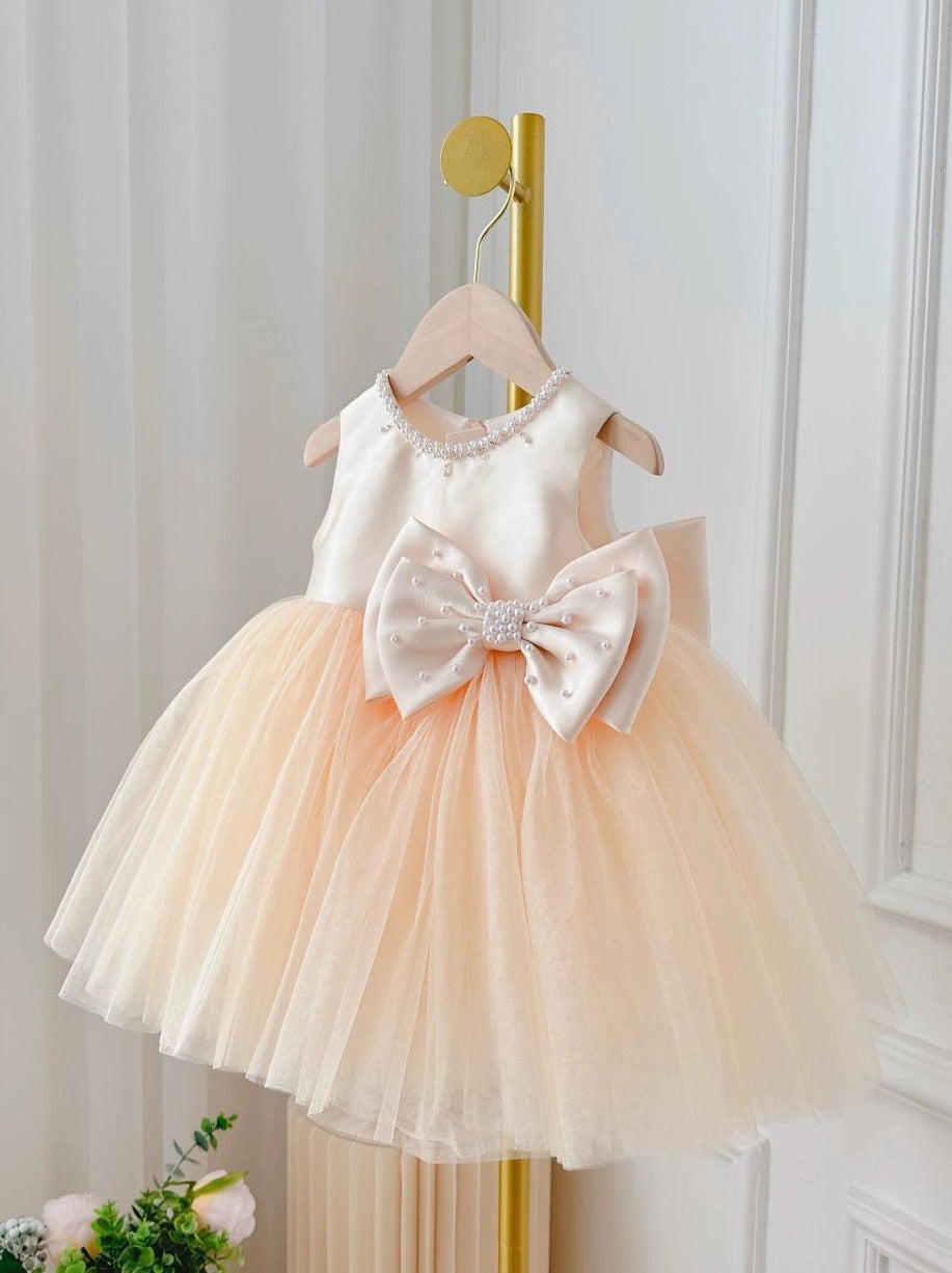 Children's Dress Girls' Summer Long-sleeve Coat Pettiskirt Champagne Big Bow High-waisted Gauzy