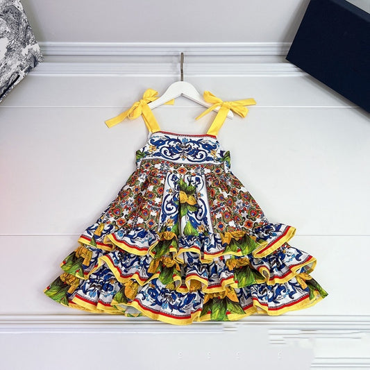 Baby Girl Palace Style Temperament Printed European And American Style Princess Dress