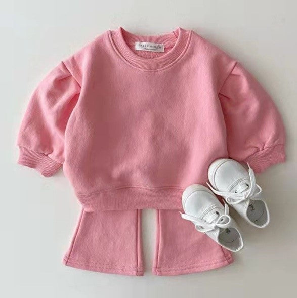 Korean Style Children's Clothing Infant Toddler Spring And Autumn Girls Cotton Suit Baby Candy Color Trendy Children Sweater Pants Two-piece Set